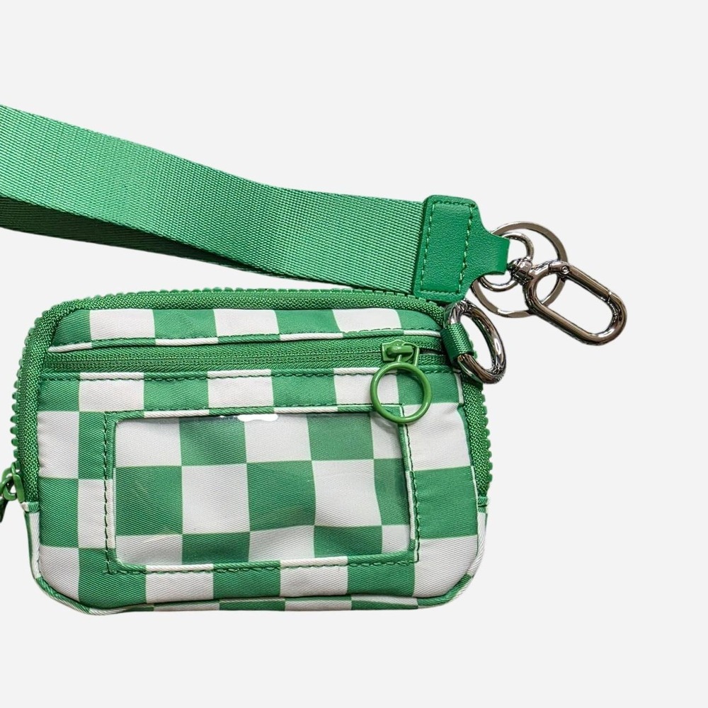 Green and white checkered mini pouch with zipper
